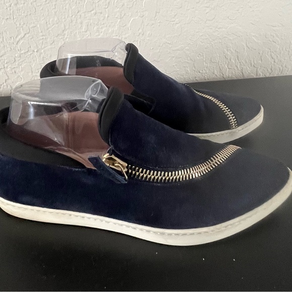 Furla Spy Zip Up Suede Pointed Toe Sneakers Navy Blue Size 38.5 / 8 - Picture 5 of 8